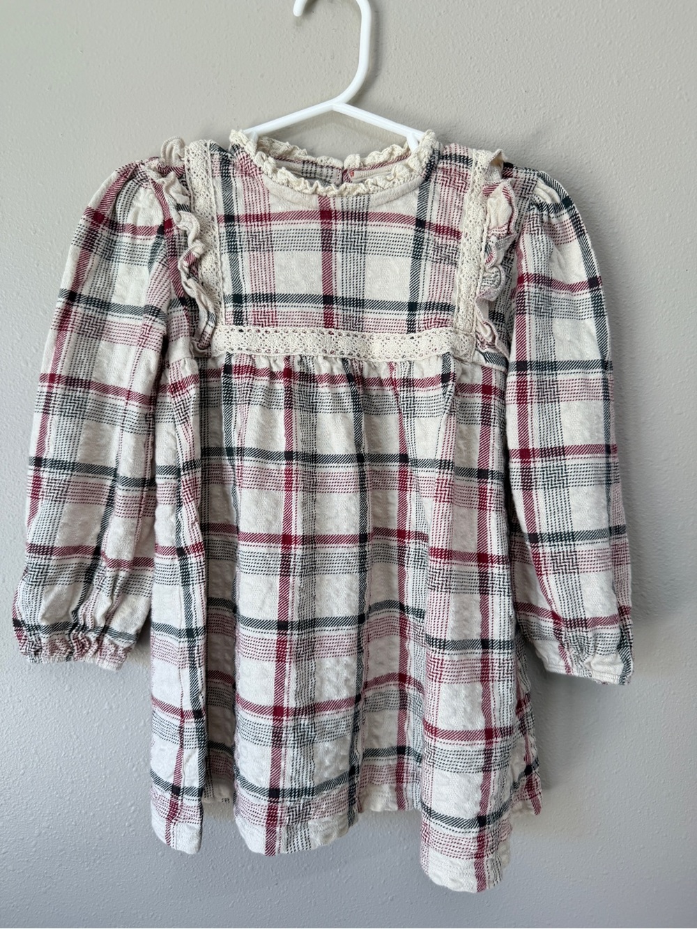 Plaid Ruffle Smocked Dress - Cream, Red, Black